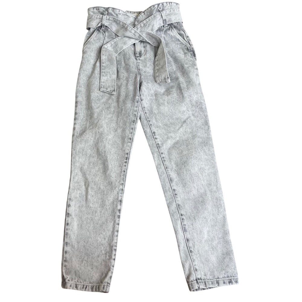 Sezane Austin Light Gray Wash Paperbag Waist Tapered Denim Pants Size 36 FR 4 US